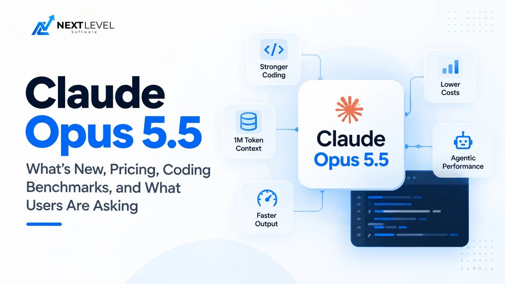 Claude Opus 5.5 model overview showing coding, agentic AI, pricing, context window, and performance improvements