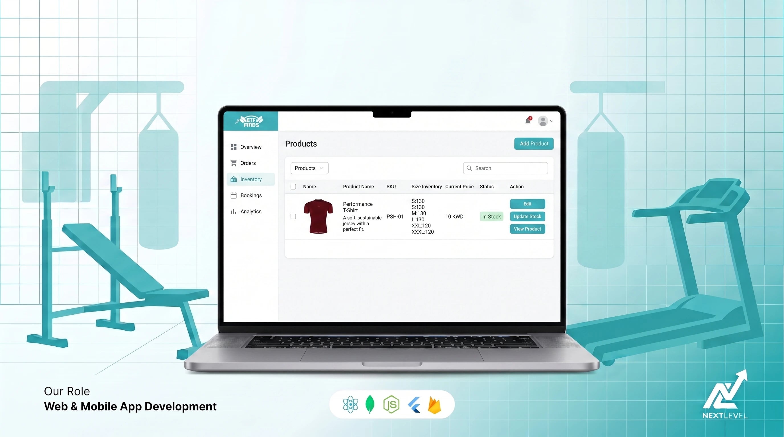 Gym membership subscription app dashboard — merchant panel for FitFinds