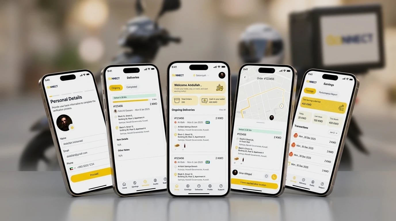 Connect driver app on a phone, showing the order workflow screen