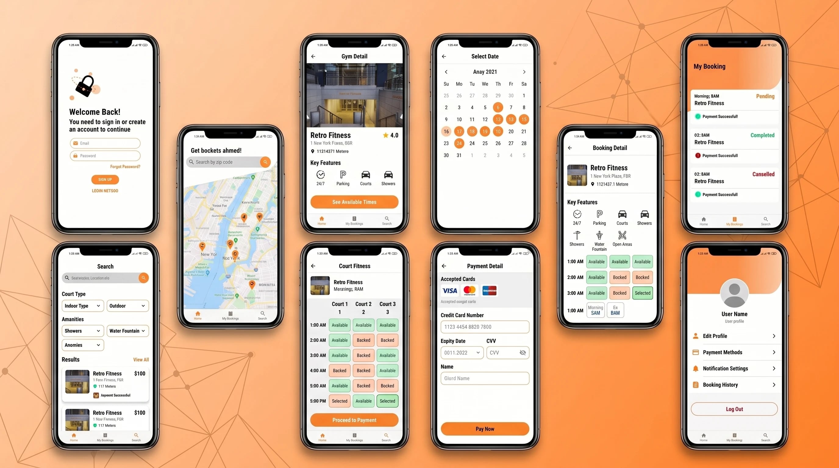 HoopSzn — gym discovery, filters and booking screens