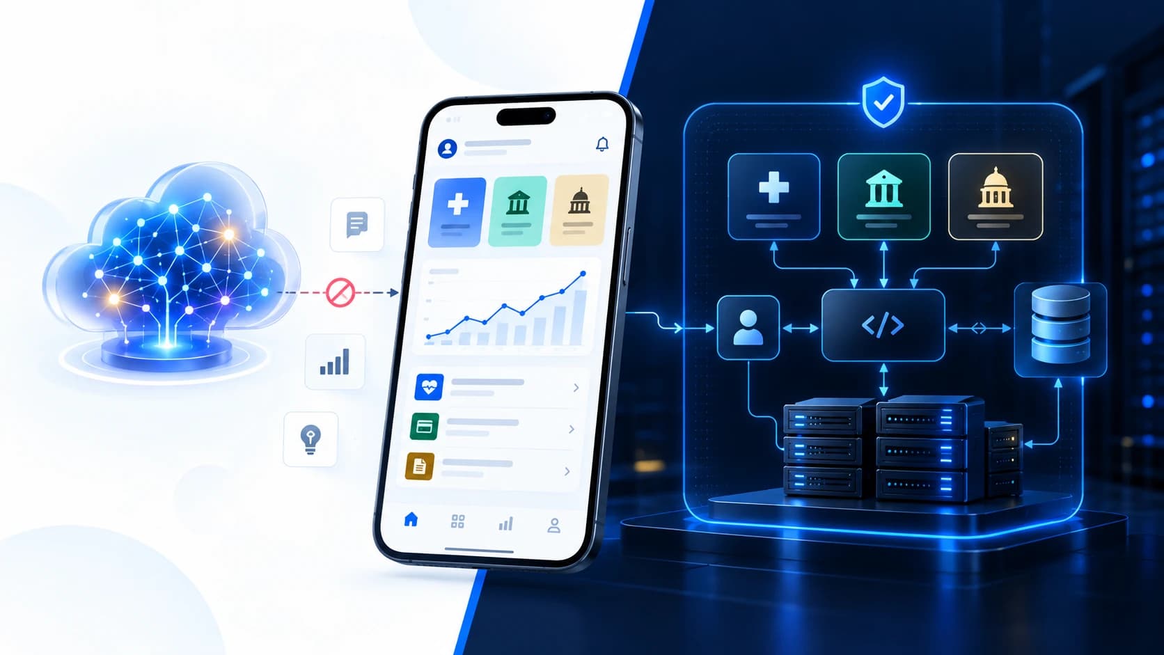 Secure custom mobile application architecture protecting government, financial, and healthcare data without unnecessary generative AI dependencies