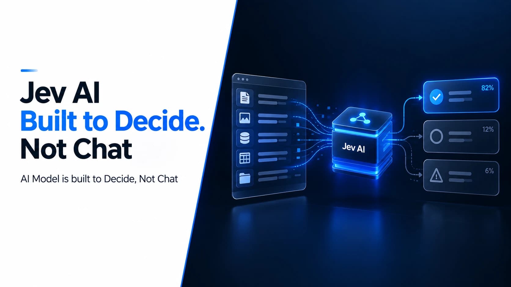 Jev AI diagram showing unstructured software data becoming typed probabilistic decisions instead of generated chat responses