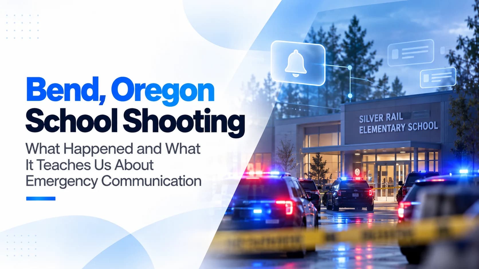 Emergency response vehicles near a school in Bend, Oregon, representing the October 15, 2026 shooting and the importance of emergency communication.