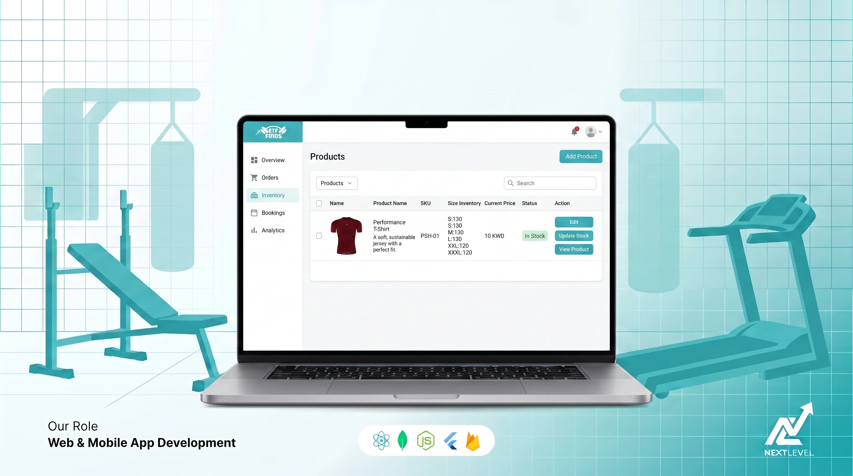 Gym membership subscription app dashboard — merchant panel for FitFinds
